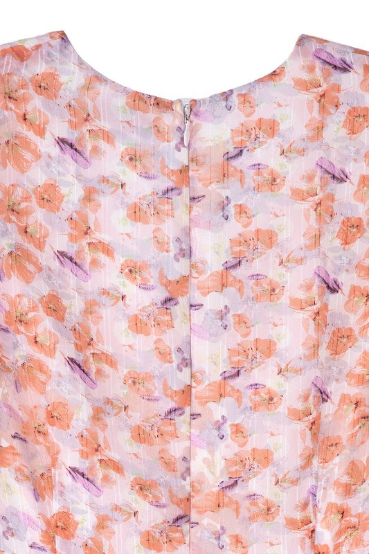 Orange Pink Floral V neck maxi dress