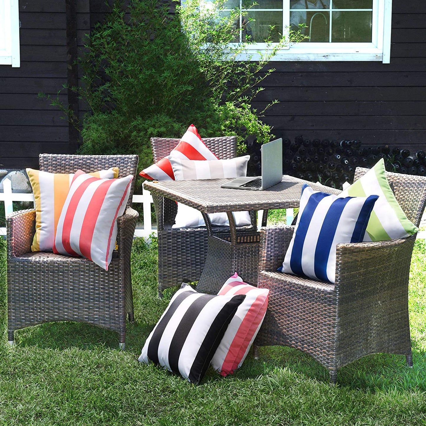 Western Home Pack of 2 Decorative Outdoor Solid Waterproof Striped Throw Pillow Covers Polyester Linen Garden Farmhouse Cushion Cases for Patio Tent Balcony Couch Sofa 18X18 Inch Black