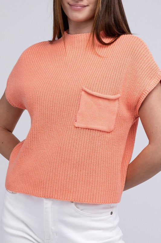 Natural Knit Mock Neck Short Sleeve Cropped Sweater