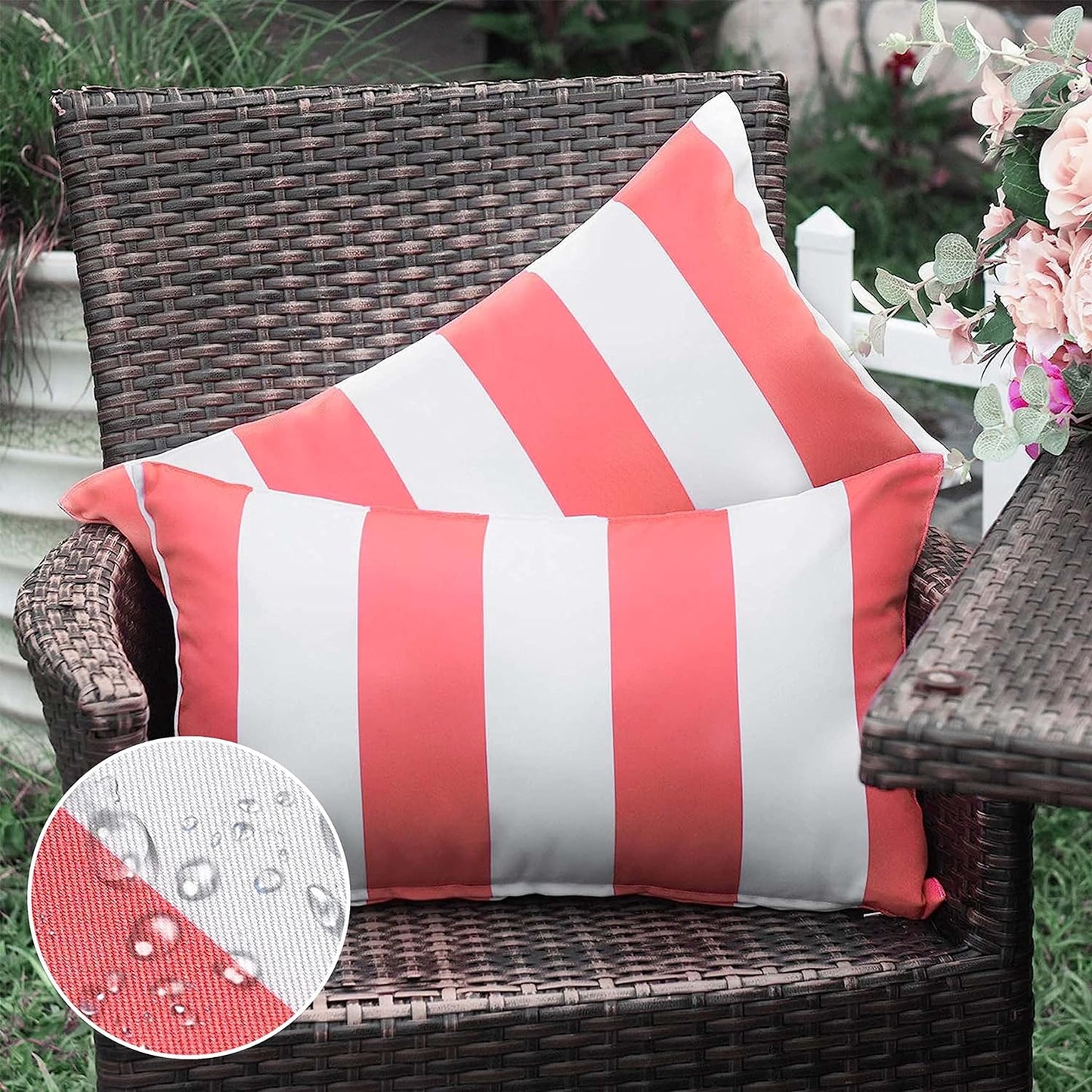Western Home Pack of 2 Decorative Outdoor Solid Waterproof Striped Throw Pillow Covers Polyester Linen Garden Farmhouse Cushion Cases for Patio Tent Balcony Couch Sofa 18X18 Inch Black