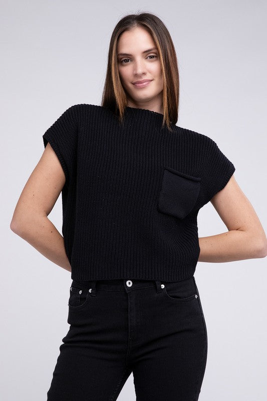 Natural Knit Mock Neck Short Sleeve Cropped Sweater