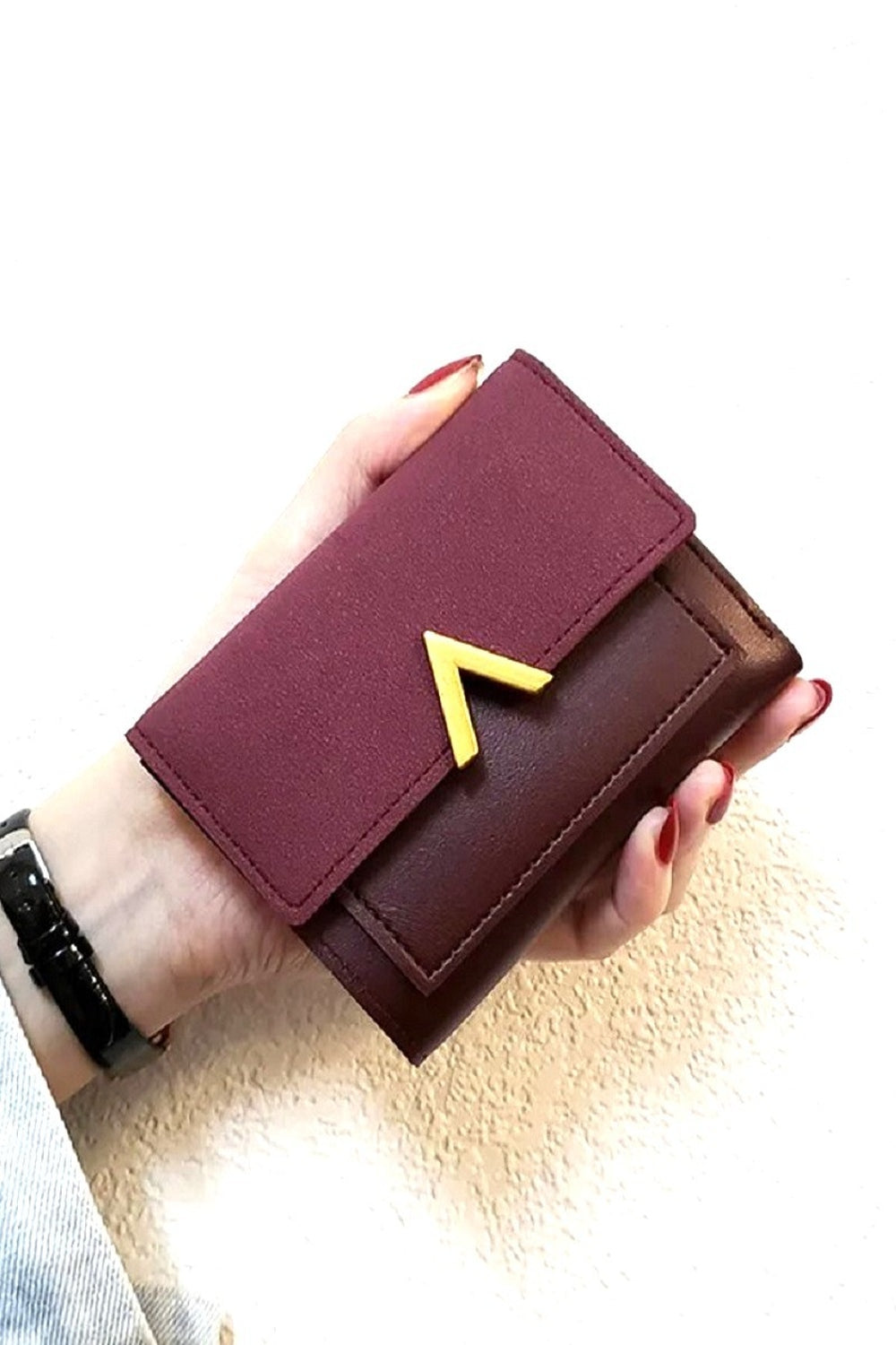 V point Compact Trifold Wallet