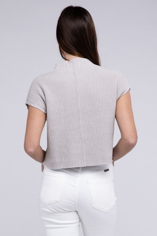 Natural Knit Mock Neck Short Sleeve Cropped Sweater
