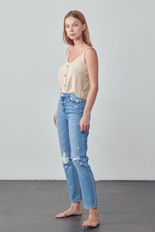 High Rise Distressed Modern Straight Jeans