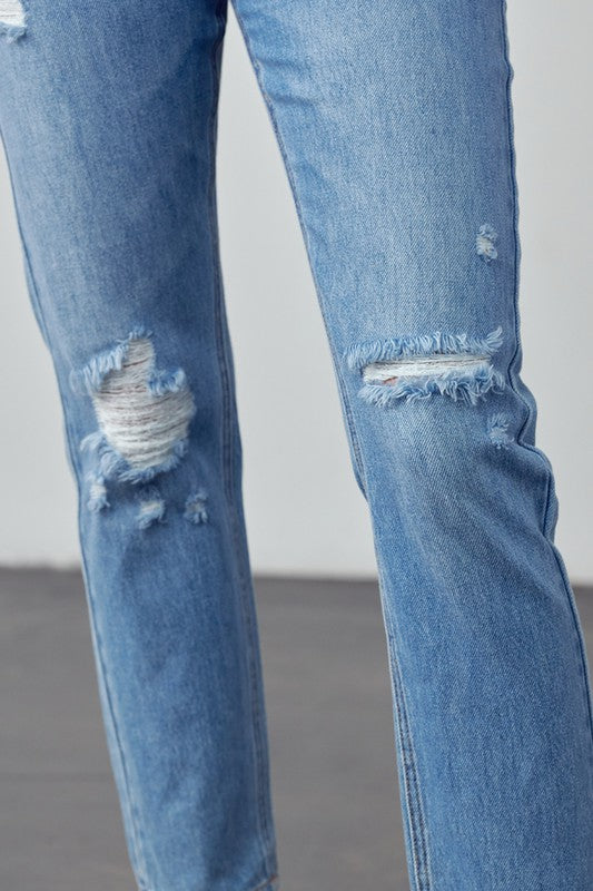 High Rise Distressed Modern Straight Jeans