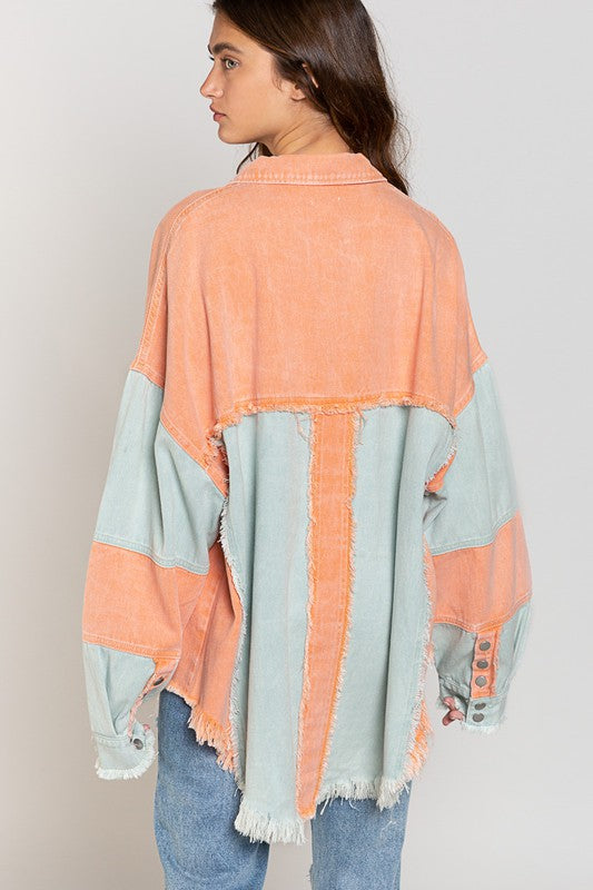 Two Color block Oversized Shirts Jacket