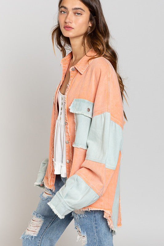 Two Color block Oversized Shirts Jacket