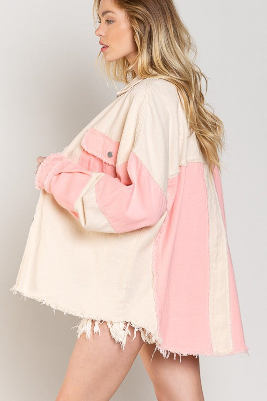 Two Color block Oversized Shirts Jacket