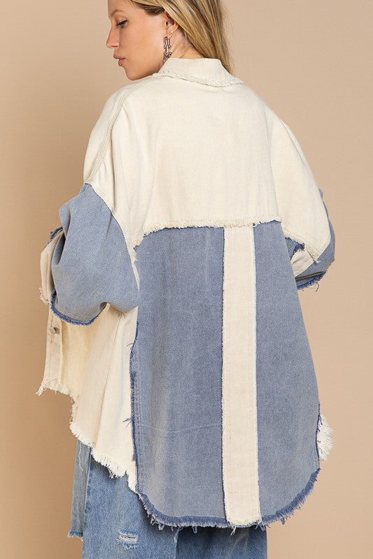 Two Color block Oversized Shirts Jacket
