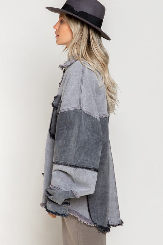 Two Color block Oversized Shirts Jacket