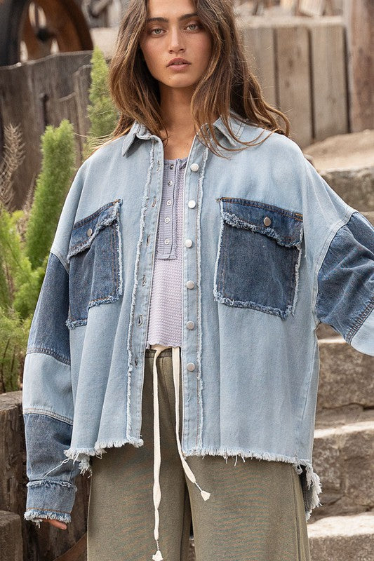 Two Color block Oversized Shirts Jacket