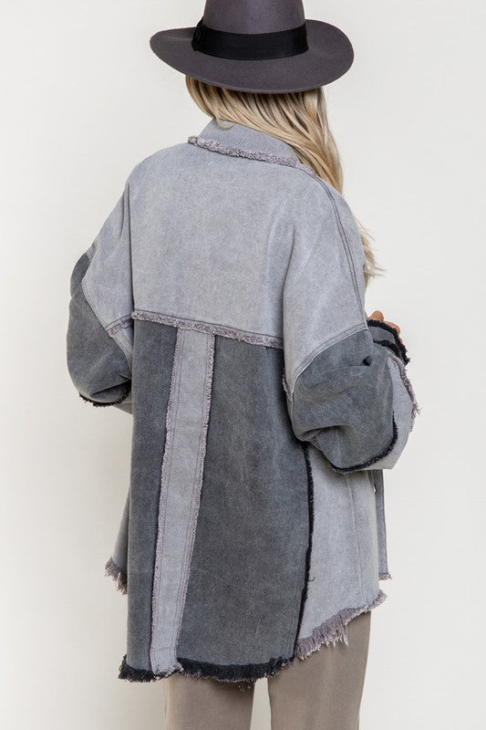 Two Color block Oversized Shirts Jacket
