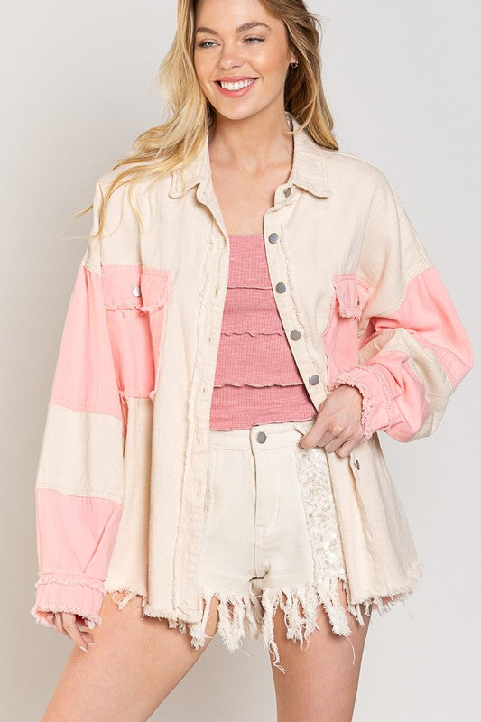 Two Color block Oversized Shirts Jacket