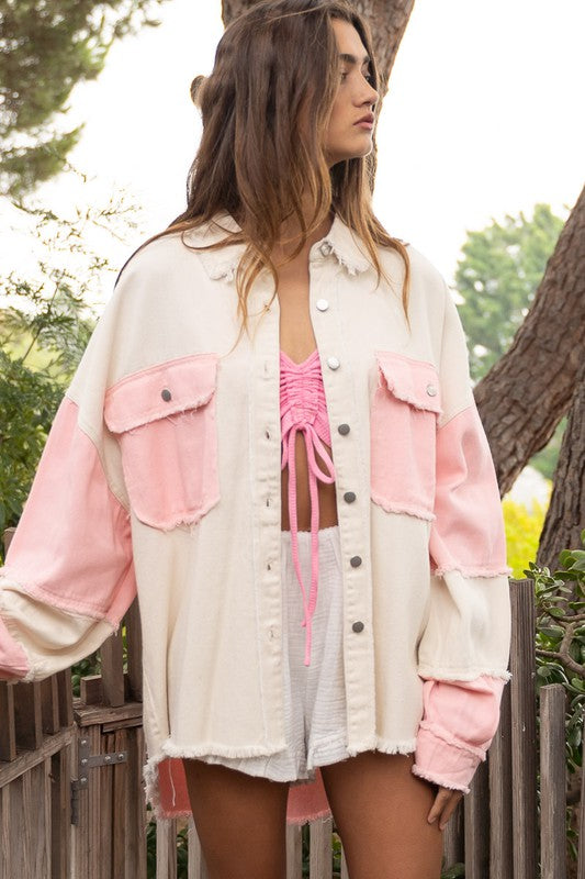 Two Color block Oversized Shirts Jacket