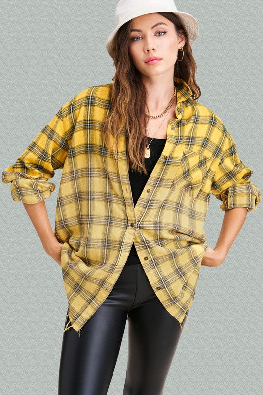 Green/Red/Purple Western Style Flannel Middle Kayla Shirt