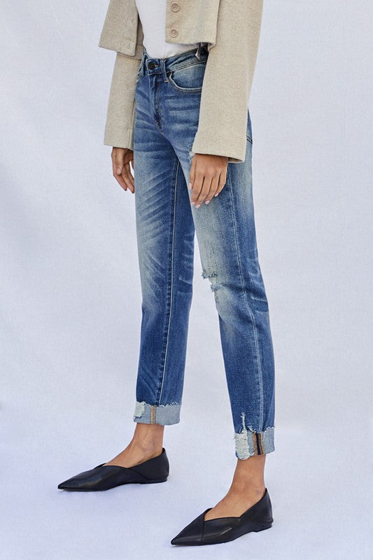 Natural Raw Hem Boyfriend Jeans