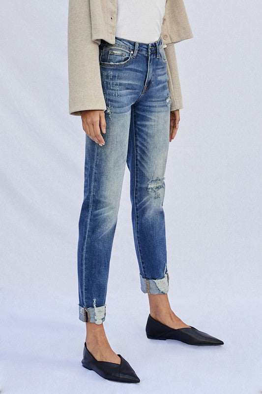 Natural Raw Hem Boyfriend Jeans