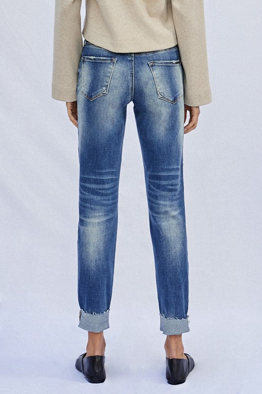 Natural Raw Hem Boyfriend Jeans