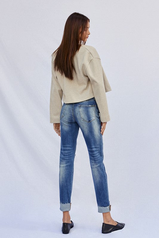 Natural Raw Hem Boyfriend Jeans