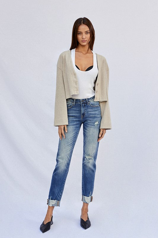 Natural Raw Hem Boyfriend Jeans