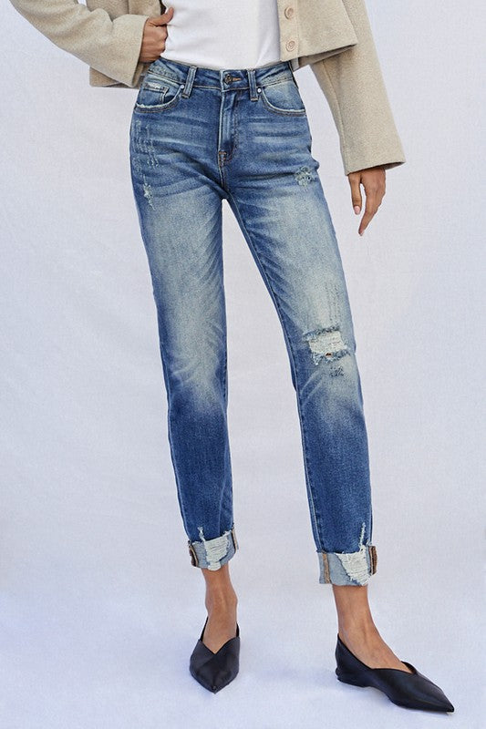 Natural Raw Hem Boyfriend Jeans