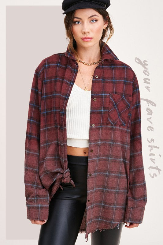 Green/Red/Purple Western Style Flannel Middle Kayla Shirt