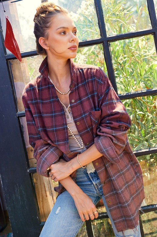Green/Red/Purple Western Style Flannel Middle Kayla Shirt