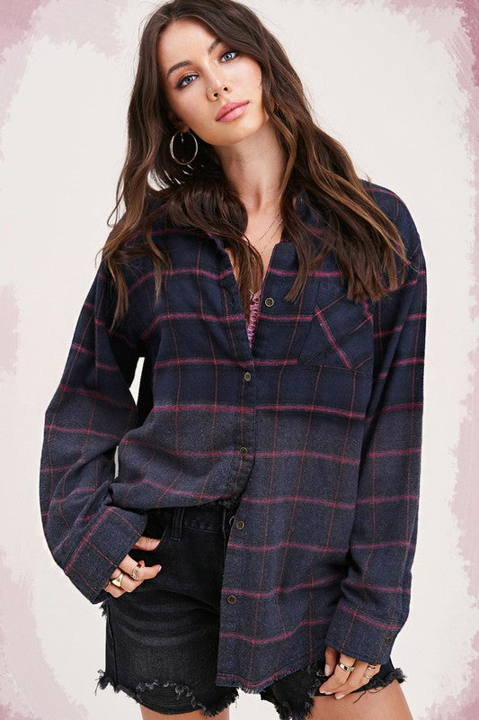 Green/Red/Purple Western Style Flannel Middle Kayla Shirt