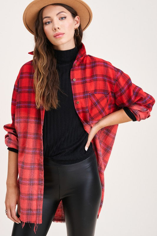 Green/Red/Purple Western Style Flannel Middle Kayla Shirt