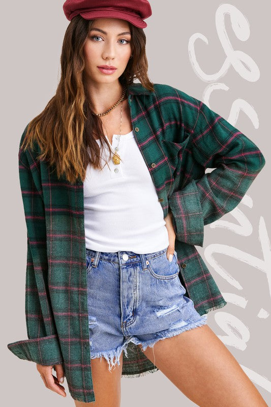 Green/Red/Purple Western Style Flannel Middle Kayla Shirt