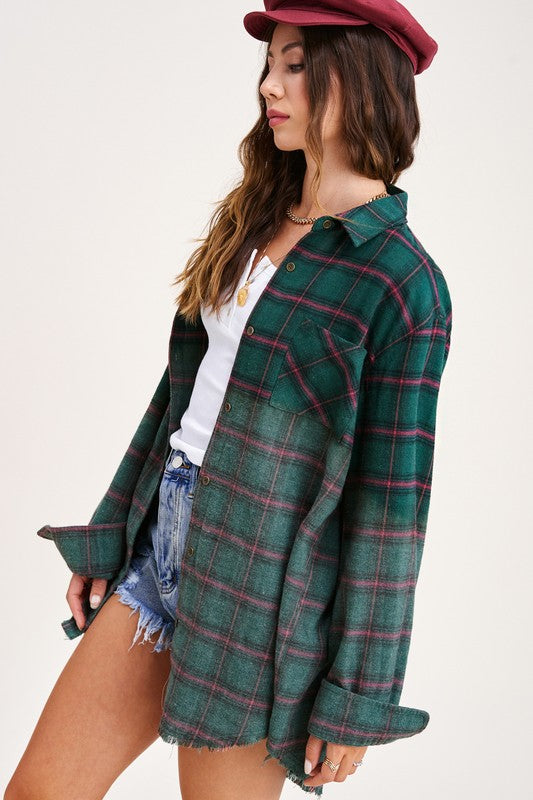 Green/Red/Purple Western Style Flannel Middle Kayla Shirt