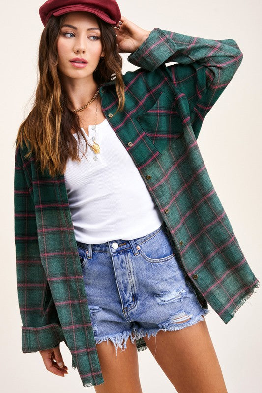 Green/Red/Purple Western Style Flannel Middle Kayla Shirt