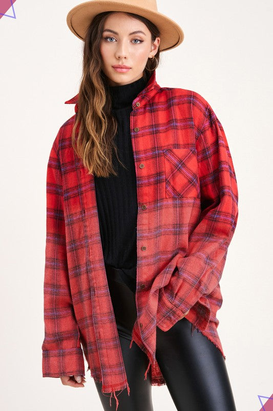 Green/Red/Purple Western Style Flannel Middle Kayla Shirt