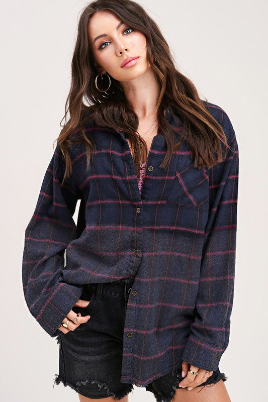 Green/Red/Purple Western Style Flannel Middle Kayla Shirt
