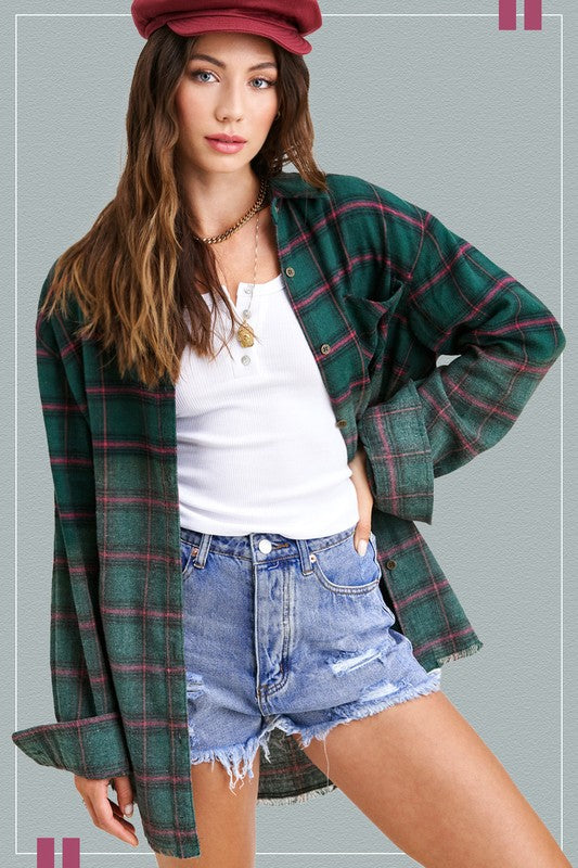 Green/Red/Purple Western Style Flannel Middle Kayla Shirt