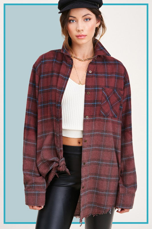 Green/Red/Purple Western Style Flannel Middle Kayla Shirt