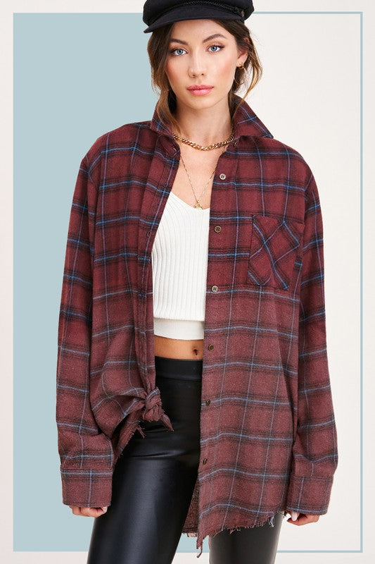 Green/Red/Purple Western Style Flannel Middle Kayla Shirt