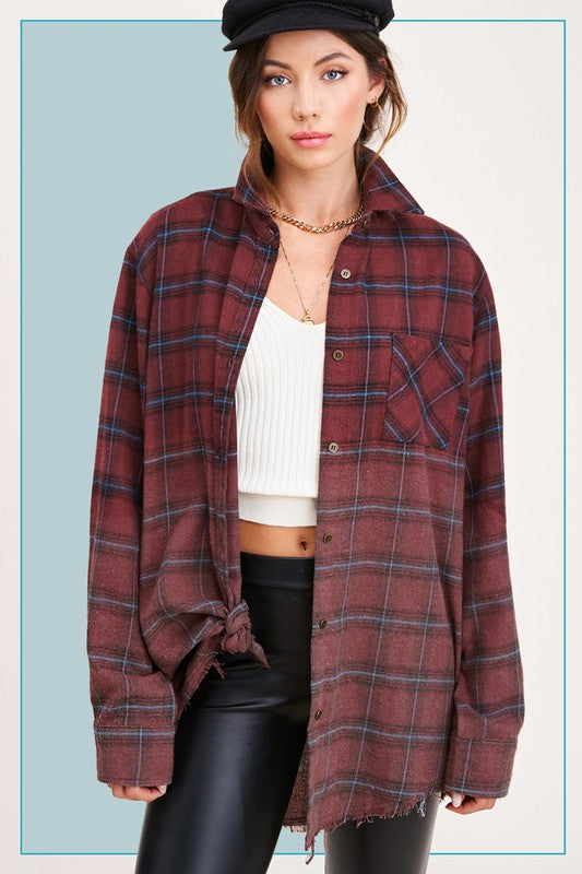 Green/Red/Purple Western Style Flannel Middle Kayla Shirt
