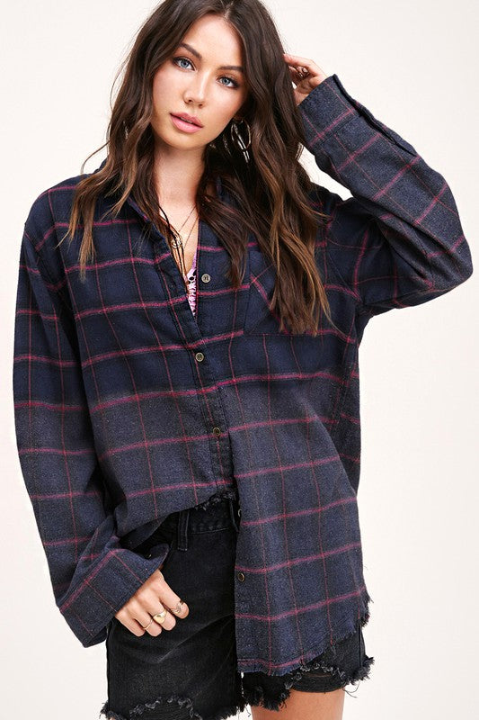 Green/Red/Purple Western Style Flannel Middle Kayla Shirt