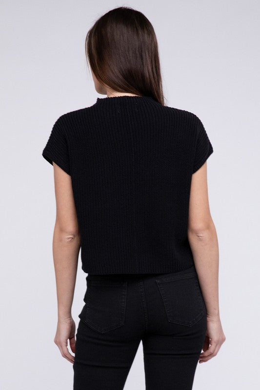 Natural Knit Mock Neck Short Sleeve Cropped Sweater