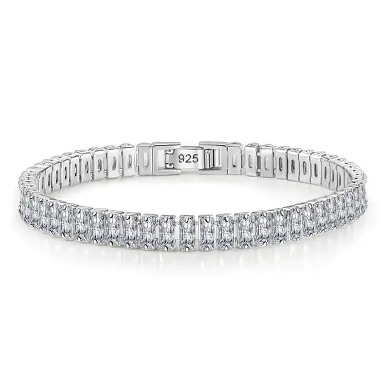 100% 925 Sterling Silver 3/4/5Mm Moissanite Gemstone Bangle Charm Wedding Tennis Chain Bracelet