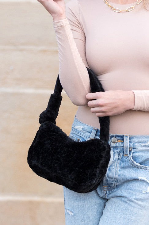 Cream Soft Faux Fur Short Warm Shoulder Bag