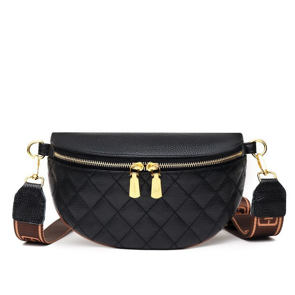 Simple Easy Cream Quilted Leather Crescent Sling Bag