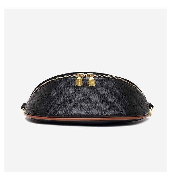 Simple Easy Cream Quilted Leather Crescent Sling Bag