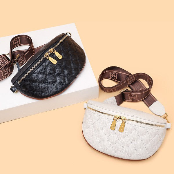 Simple Easy Cream Quilted Leather Crescent Sling Bag