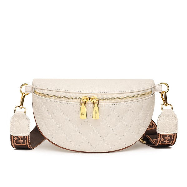Simple Easy Cream Quilted Leather Crescent Sling Bag