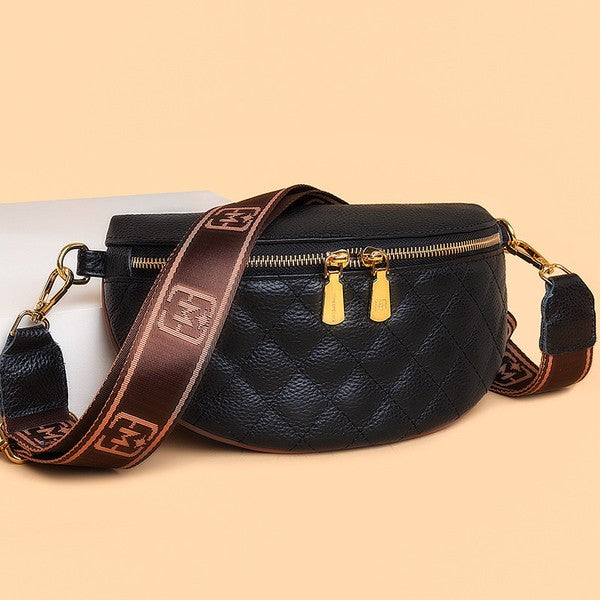 Simple Easy Cream Quilted Leather Crescent Sling Bag