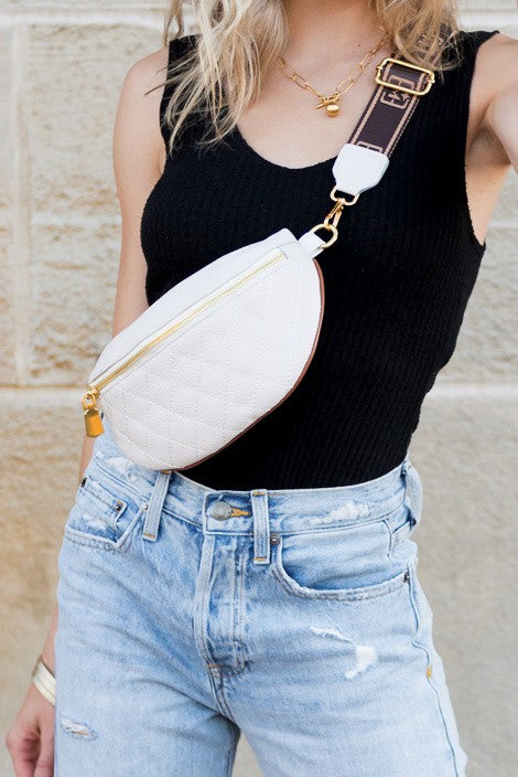 Simple Easy Cream Quilted Leather Crescent Sling Bag