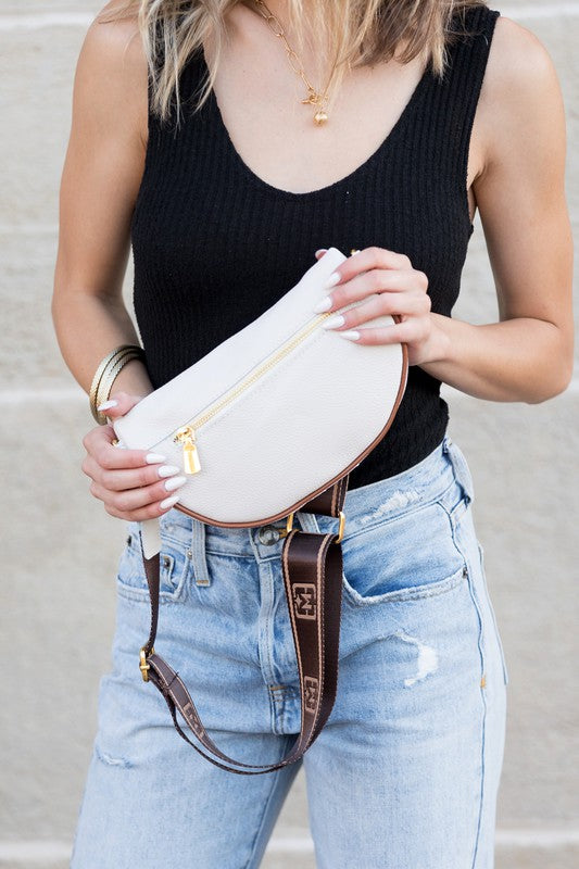 Simple Easy Cream Quilted Leather Crescent Sling Bag
