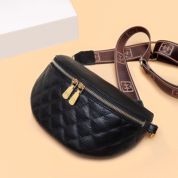 Simple Easy Cream Quilted Leather Crescent Sling Bag